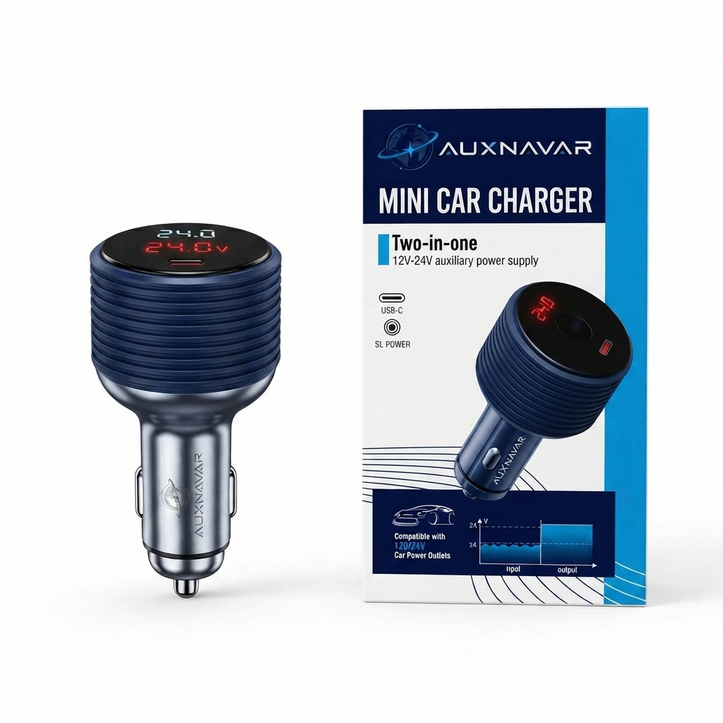 AUXNAVAR Starlink Mini Car Charger - Dual Port 12V/24V Fast Charging Adapter with LED Voltage Display